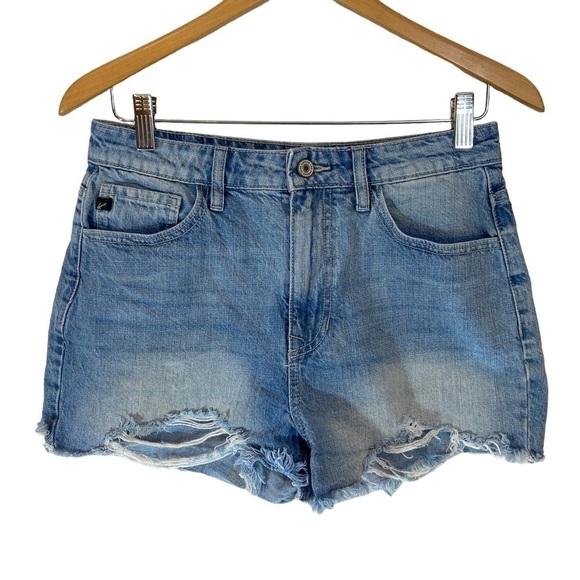 Kancan Medium Wash High Rise Distressed Hem Shorts - Picture 5 of 9